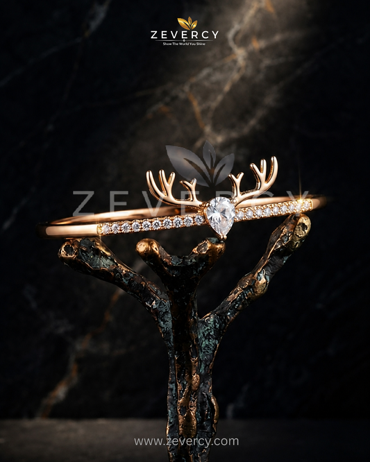 Antler-Inspired Xuping Zircon Open Cuff Bangle Bracelet — By Zevercy