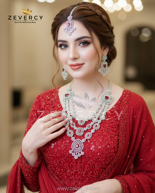 AD Zircon Gorgeous Set with Earrings & Tikka | Premium Imitation Jewelry | Zevercy