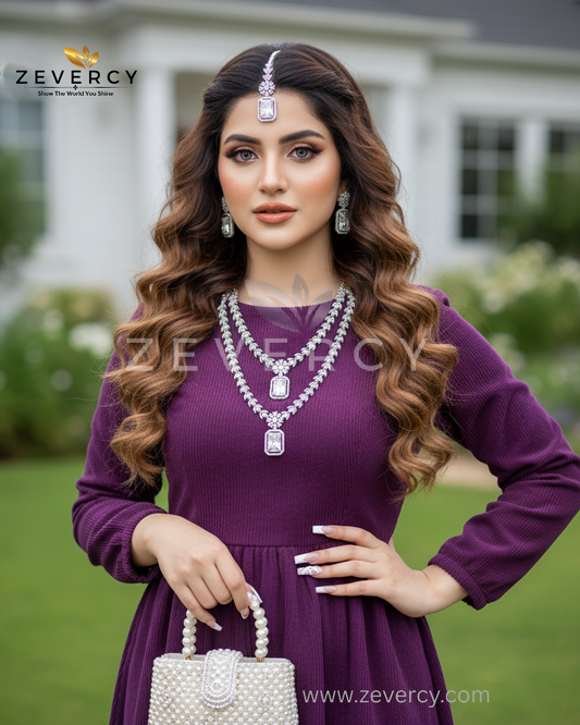 Aeterna Double-Layer Floral Vine AD Zircon Mala Set by Zevercy