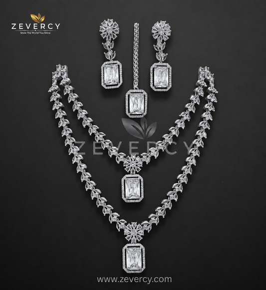 Aeterna Double-Layer Floral Vine AD Zircon Mala Set by Zevercy