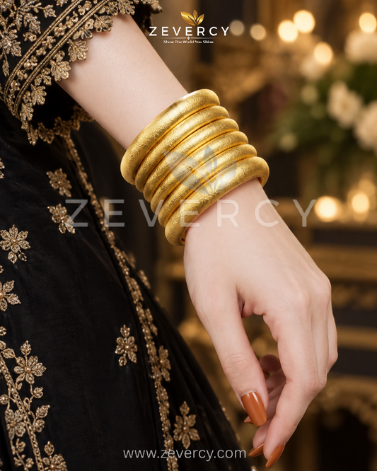 Mahira Rounded Ribbed Stack Bangles – Textured Bangles by Zevercy
