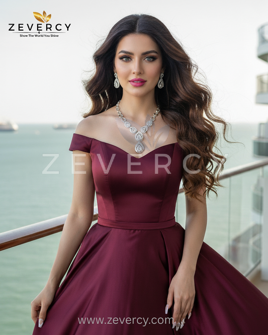 Aeterna Teardrop Link Necklace Set – AD Zircon Necklace by Zevercy