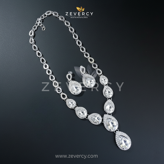 Aeterna Teardrop Link Necklace Set – AD Zircon Necklace by Zevercy
