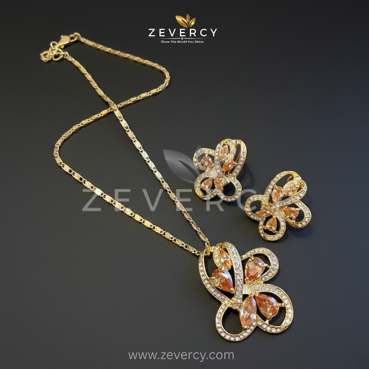 Belle Floral Interlocking Loop Zircon Locket Set by Zevercy