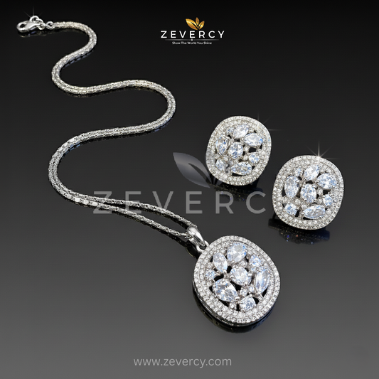 Preziosa Floral Cluster Zircon Locket Set by Zevercy