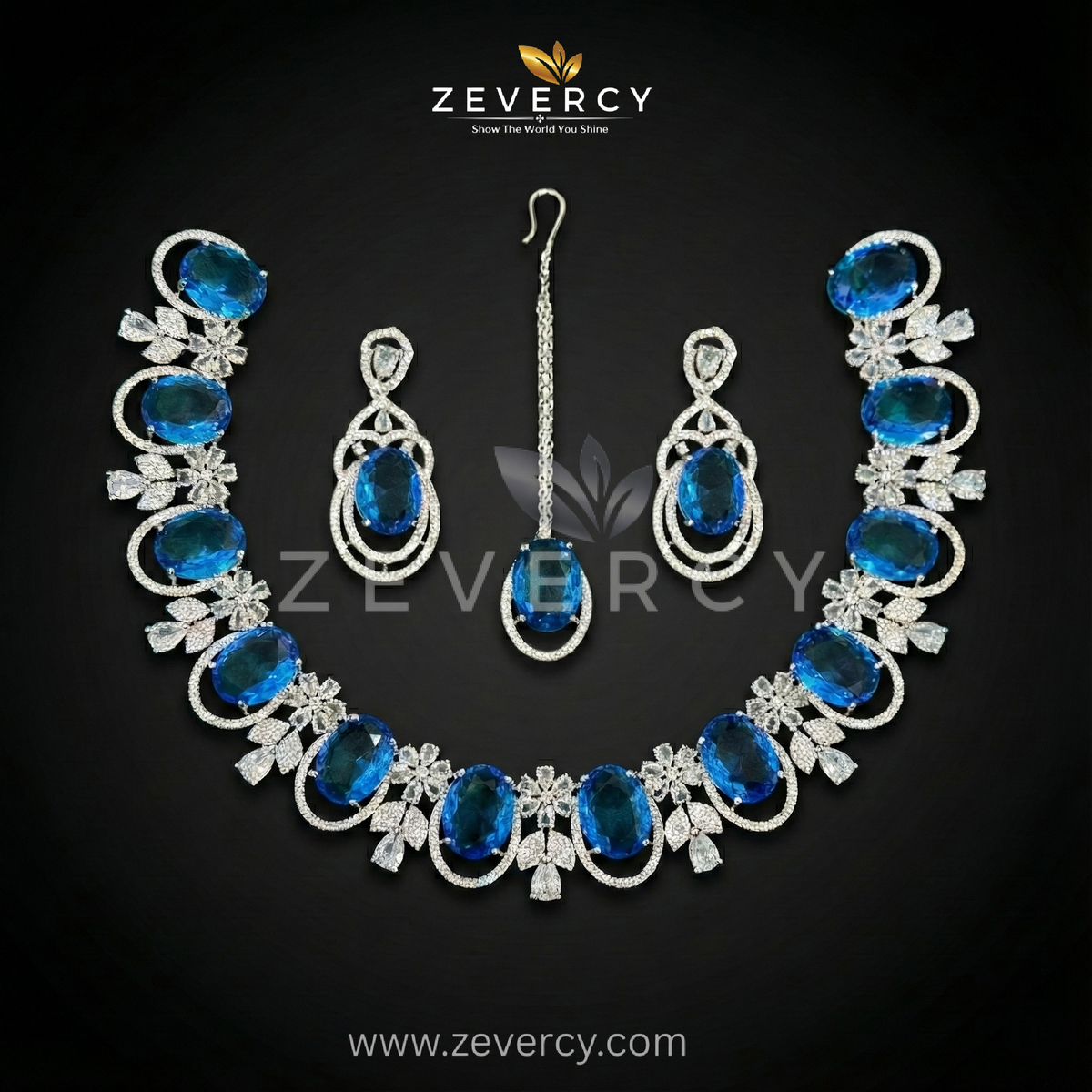 Preziosa AD Zircon Doublet Floral Oval Link Design Necklace Sets By Zevercy