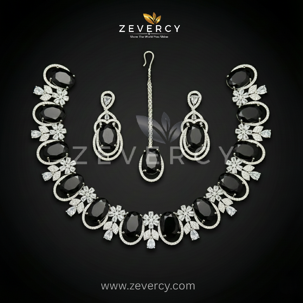 Preziosa AD Zircon Doublet Floral Oval Link Design Necklace Sets By Zevercy