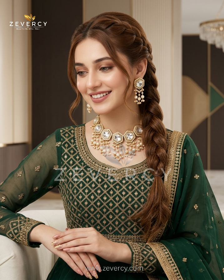 Original Indian Kundan Royalty — Pearl Necklace Set by Zevercy