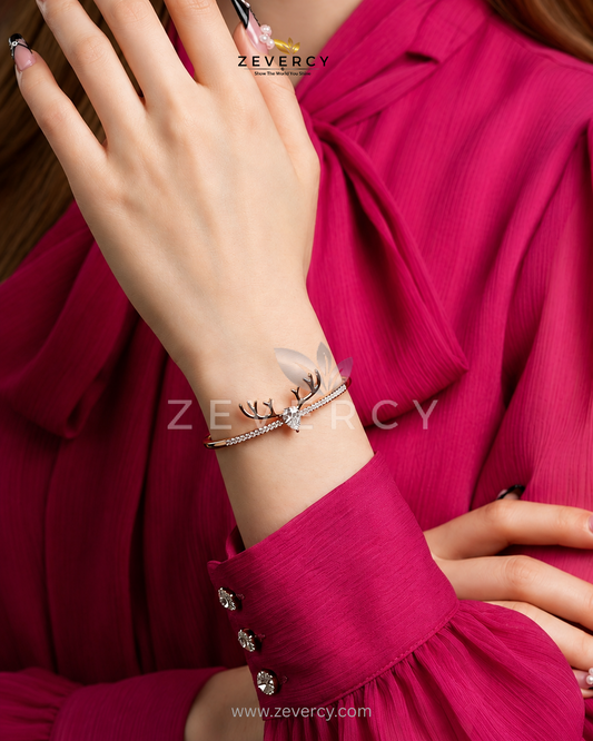 Antler-Inspired Xuping Zircon Open Cuff Bangle Bracelet — By Zevercy