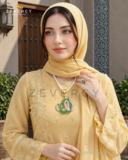 Noor-Allah Pendant Pearl Mala – Islamic Calligraphy by Zevercy