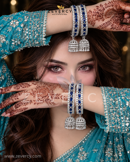 Baguette Cut AD Zircon 4 Pcs Jhumka Bangles by Zevercy