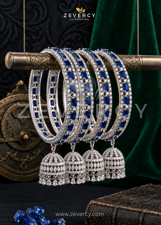 Baguette Cut AD Zircon 4 Pcs Jhumka Bangles by Zevercy