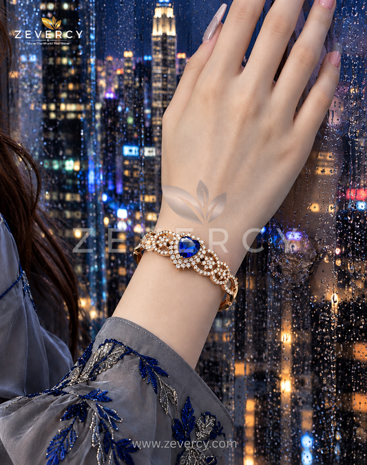 Embellished Open Cuff Xuping Blue Zircon Bangle by zevercy