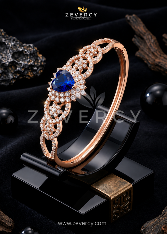Embellished Open Cuff Xuping Blue Zircon Bangle by zevercy