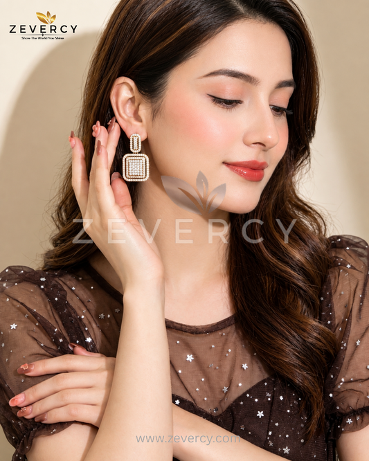 Geometric Rectangle Studs  Xuping Pavé Zircon by Zevercy
