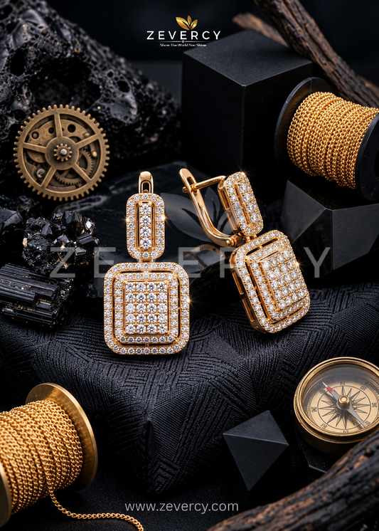 Geometric Rectangle Studs  Xuping Pavé Zircon by Zevercy